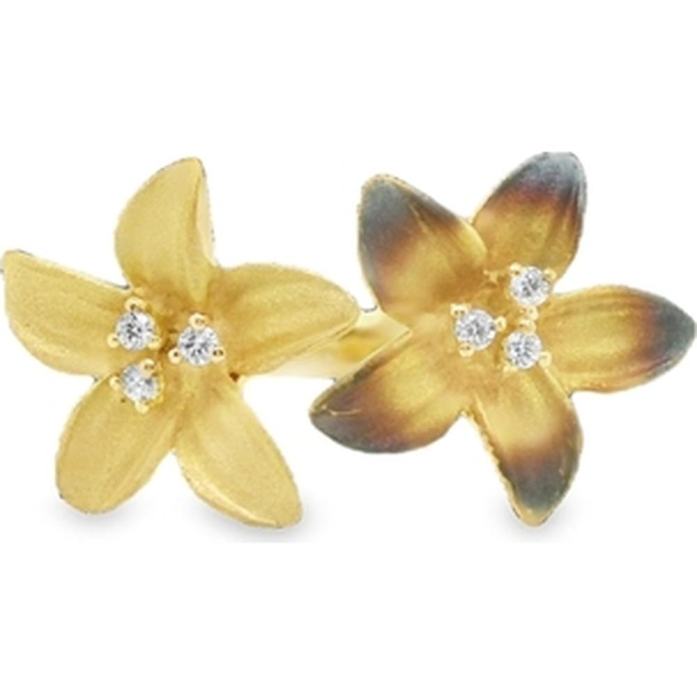 18K Yellow Gold Flower Stud Earrings with Round Diamond Centers by Afarin