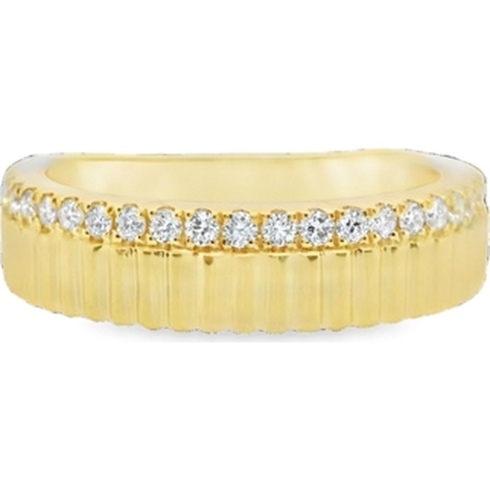 18K Yellow Gold Fluted Band Ring with Round Diamonds by Afarin