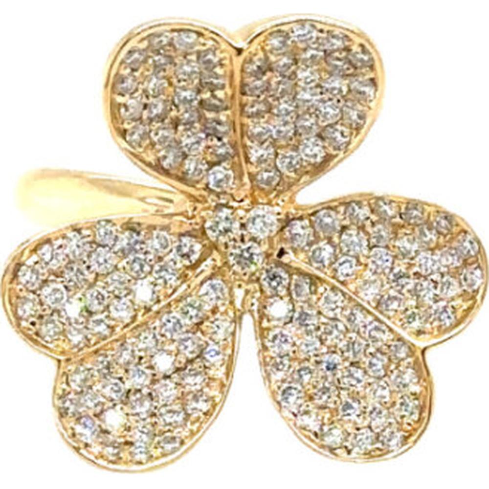 18K Yellow Gold Four Leaf Flower Ring with Pave Set Round Diamonds by Afarin