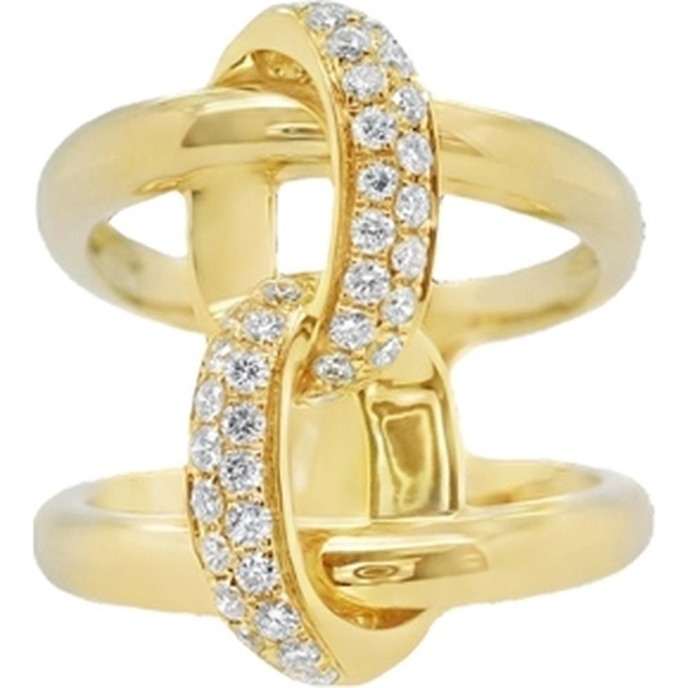 18K Yellow Gold Free Form Crossover Ring with Pavé Set Round Diamonds by Afarin