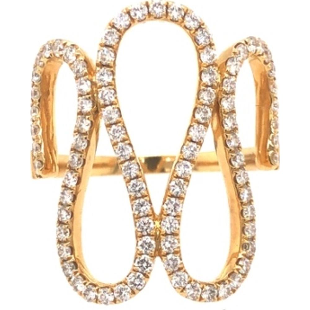18K Yellow Gold Free Form Diamond Ring with Pavé-Set Openwork Swirl Design by Afarin