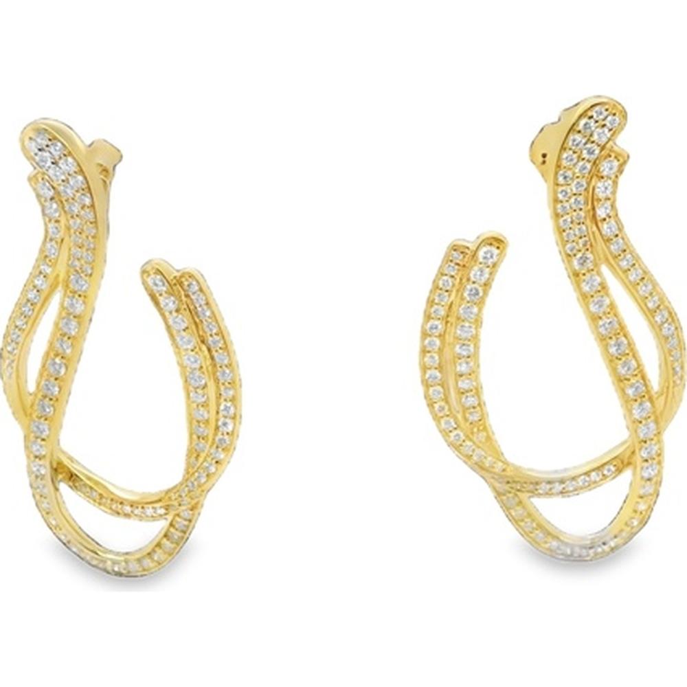 18K Yellow Gold Free Form Drop Earrings with Pavé-Set Round Diamonds by Afarin
