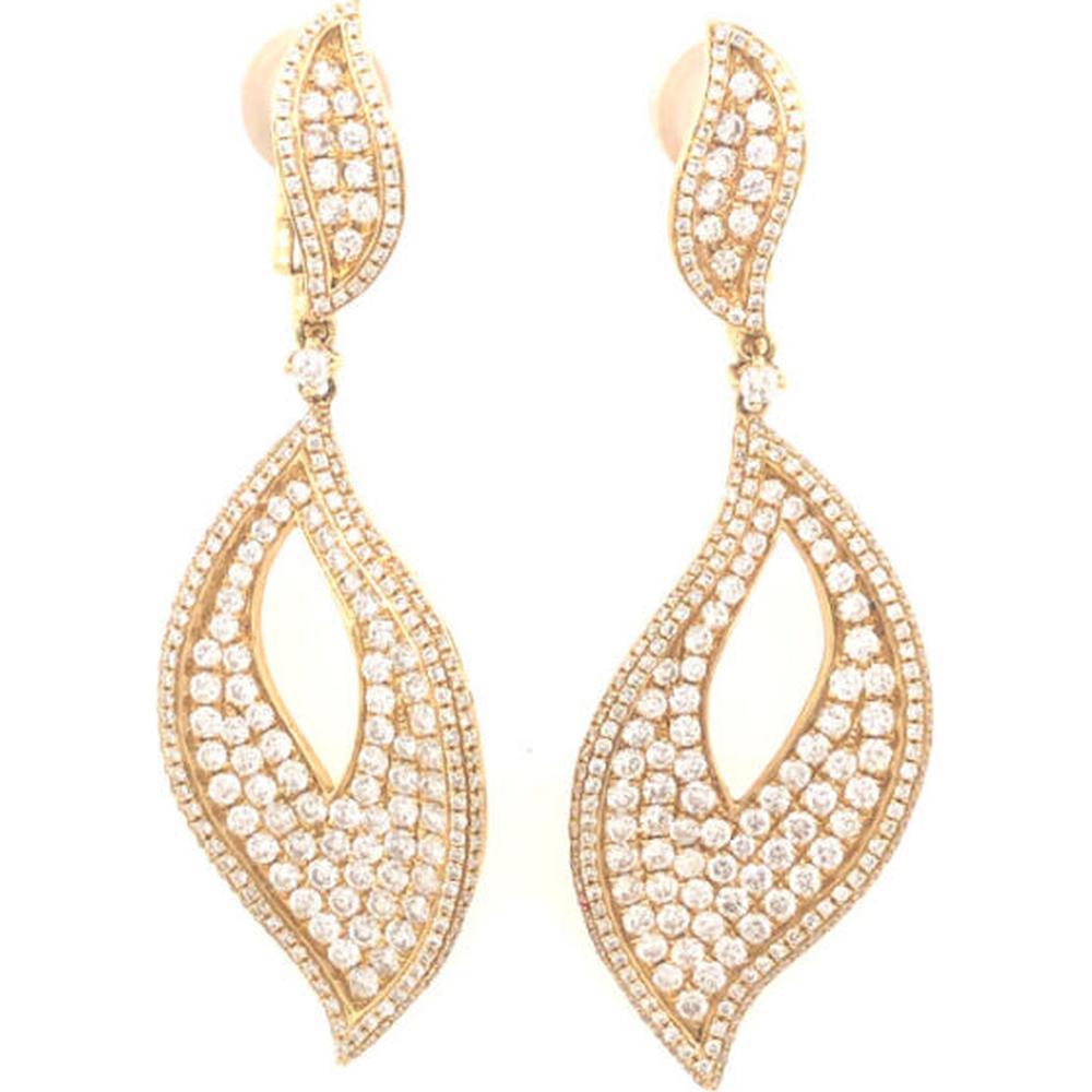 18K Yellow Gold Free Form Drop Earrings with Pavé Set Round Diamonds by Afarin