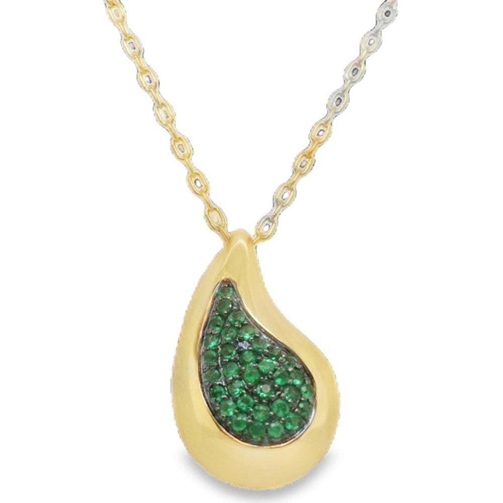 18K Yellow Gold Free Form Emerald and Diamond Pendant Necklace by Afarin