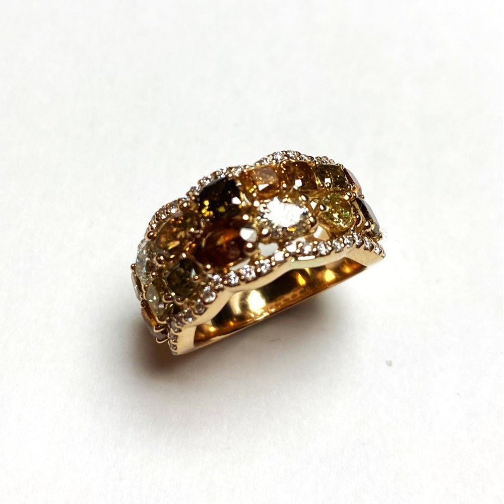 18K Yellow Gold Free Form Fashion Ring with Cluster Fancy Yellow and Round White Diamonds - 4.22 Carat Total Diamond Weight by Auriventus