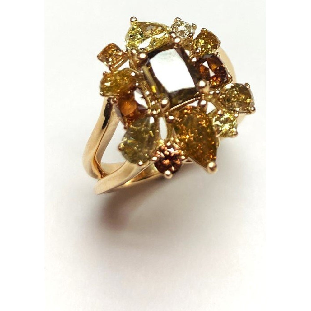 18K Yellow Gold Free-Form Floral Fashion Ring with Pear and Oval Fancy Color Diamonds - 3.99 Carat Total Diamond Weight by Auriventus