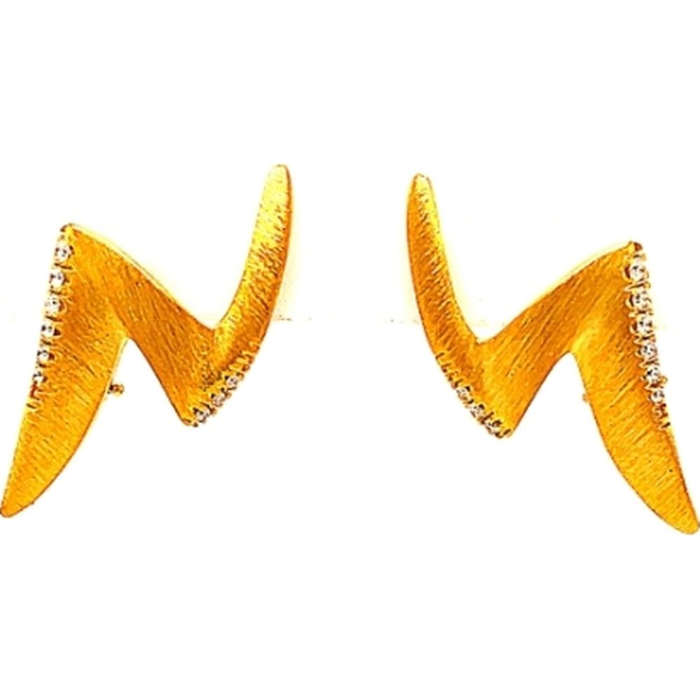 18K Yellow Gold Free-Form Geometric Diamond Earrings by Afarin