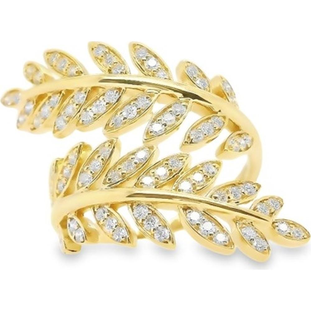 18K Yellow Gold Free Form Leaf Motif Diamond Ring by Afarin