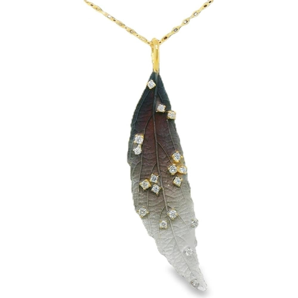 18K Yellow Gold Free Form Leaf Pendant Necklace with Diamonds by Afarin
