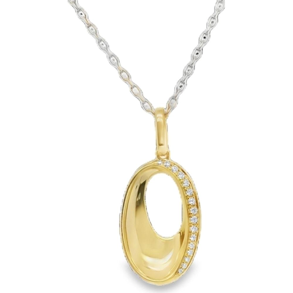 18K Yellow Gold Free-Form Open Oval Pendant with Diamond Accent by Afarin