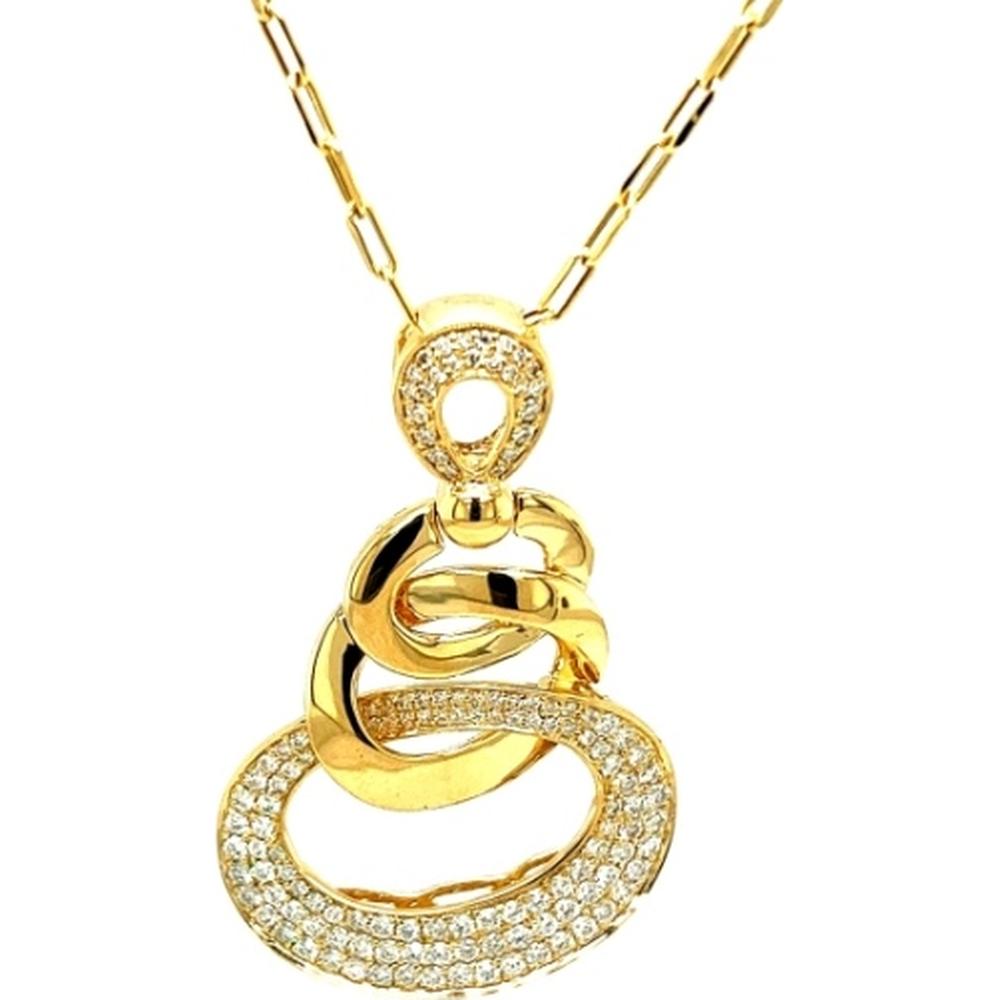 18K Yellow Gold Free Form Pendant Necklace with Pavé Set Round Diamonds by Afarin