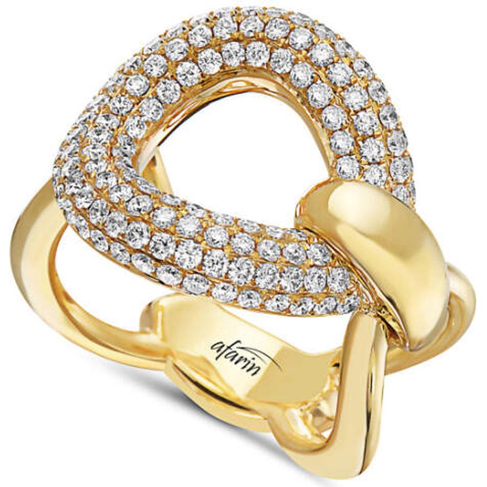 18K Yellow Gold Free Form Ring with Pavé Set Round Diamonds by Afarin