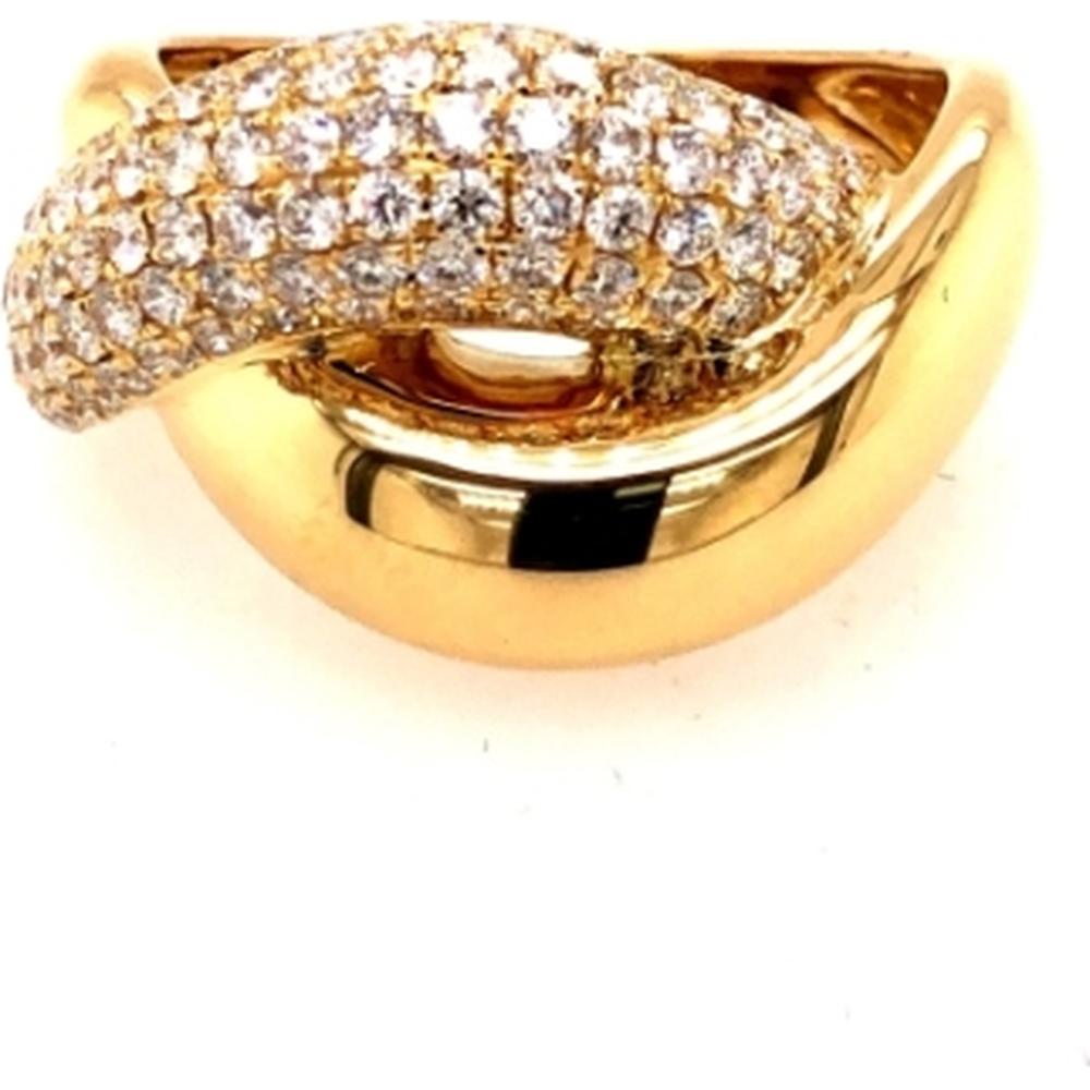 18K Yellow Gold Free Form Ring with Pave Set Round Diamonds by Afarin