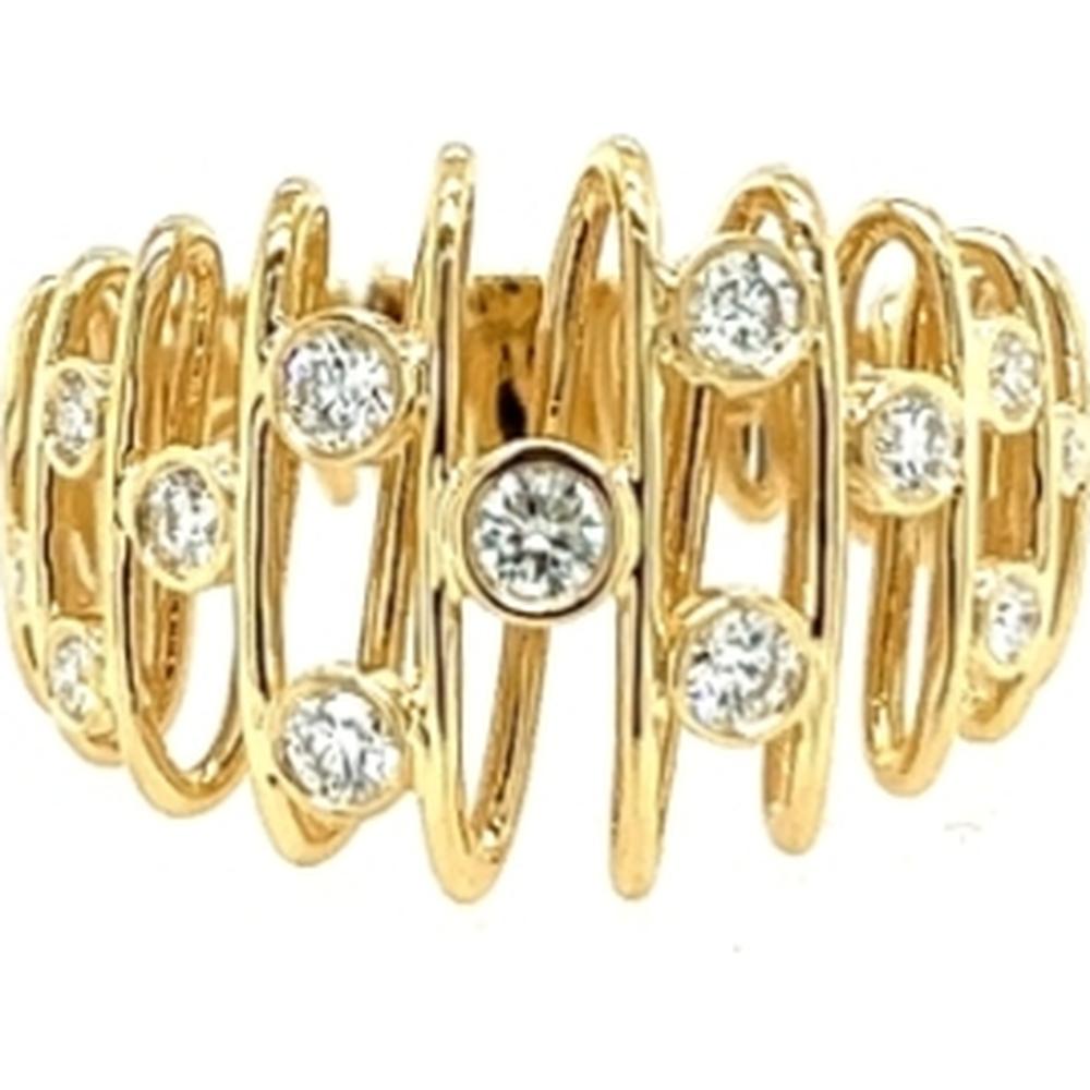 18K Yellow Gold Free Form Ring with Round Diamonds by Afarin