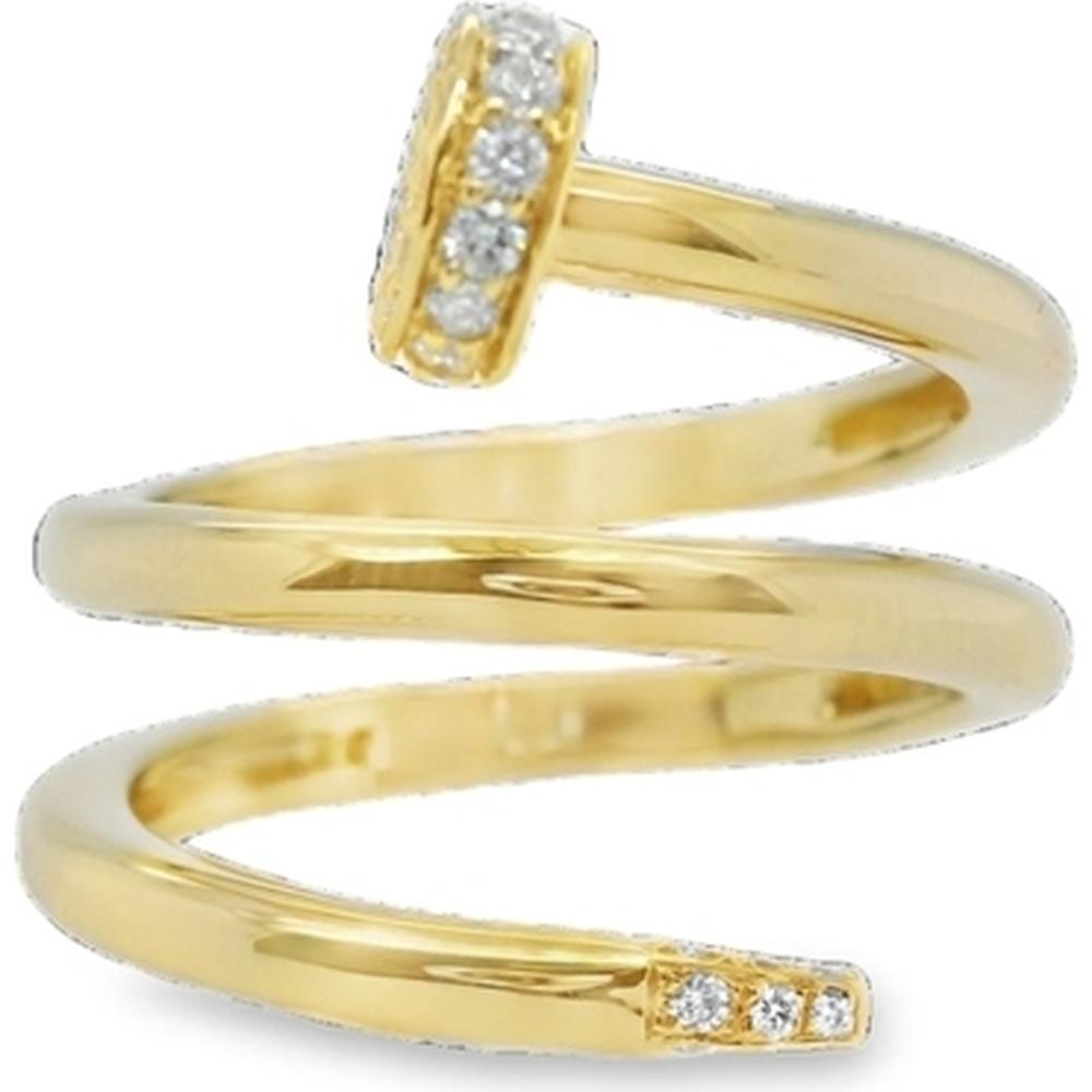 18K Yellow Gold Free-Form Spiral Ring with Round Diamond Accents by Afarin