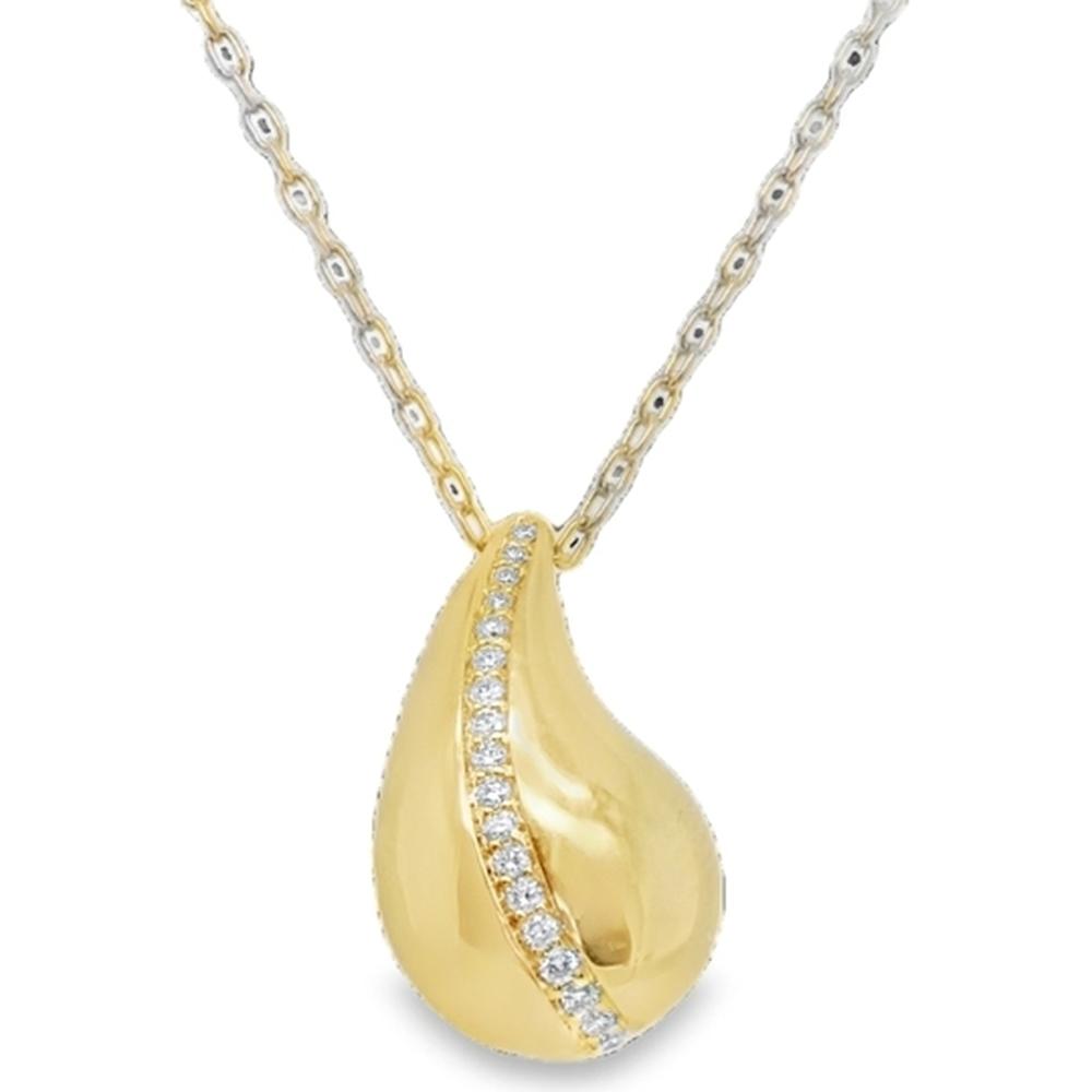 18K Yellow Gold Free Form Teardrop Pendant Necklace with Round Diamond Accents by Afarin