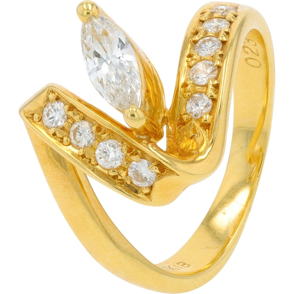 18K Yellow Gold Free-Form Twist Ring with Marquise and Round Diamonds - 0.41 Carat Total Diamond Weight