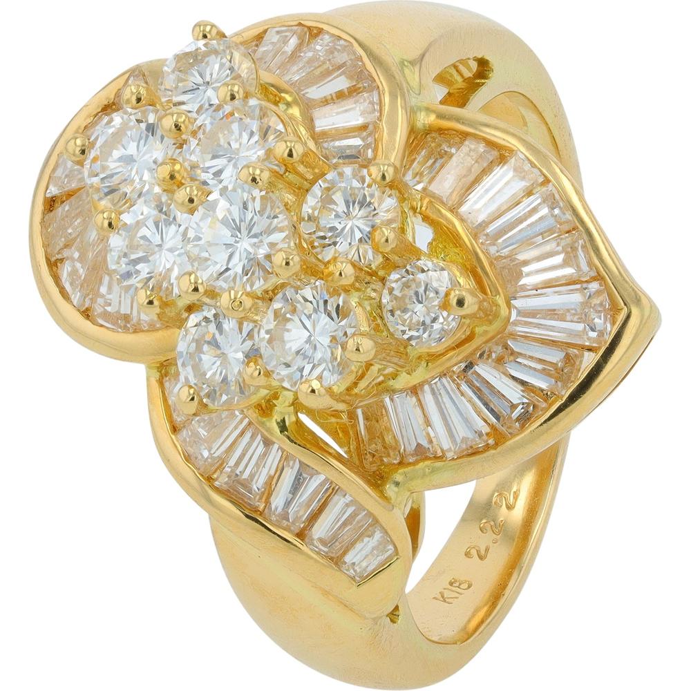 18K Yellow Gold Freeform Statement Ring with 3.76 Carats Total Diamond Weight Featuring Round and Baguette Diamonds