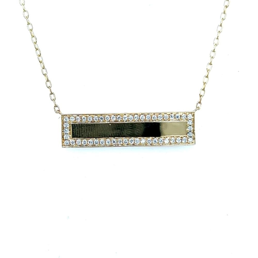 18K Yellow Gold Geometric Bar Necklace with Diamond Halo Frame by Afarin