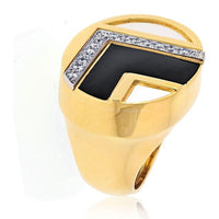 18K Yellow Gold Geometric Black and White Enamel Diamond Accent Cocktail Ring by David Webb - 32.2g Total Metal Weight