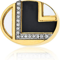 18K Yellow Gold Geometric Black and White Enamel Diamond Accent Cocktail Ring by David Webb - 32.2g Total Metal Weight