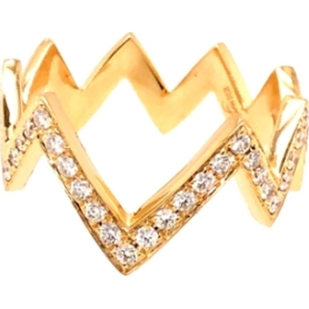 18K Yellow Gold Geometric Chevron Ring with Round Diamonds by Afarin