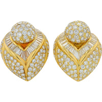 18K Yellow Gold Geometric Clip-On Earrings with Pavé Round and Baguette Diamonds - 15.00 Carat Total Diamond Weight