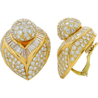 18K Yellow Gold Geometric Clip-On Earrings with Pavé Round and Baguette Diamonds - 15.00 Carat Total Diamond Weight
