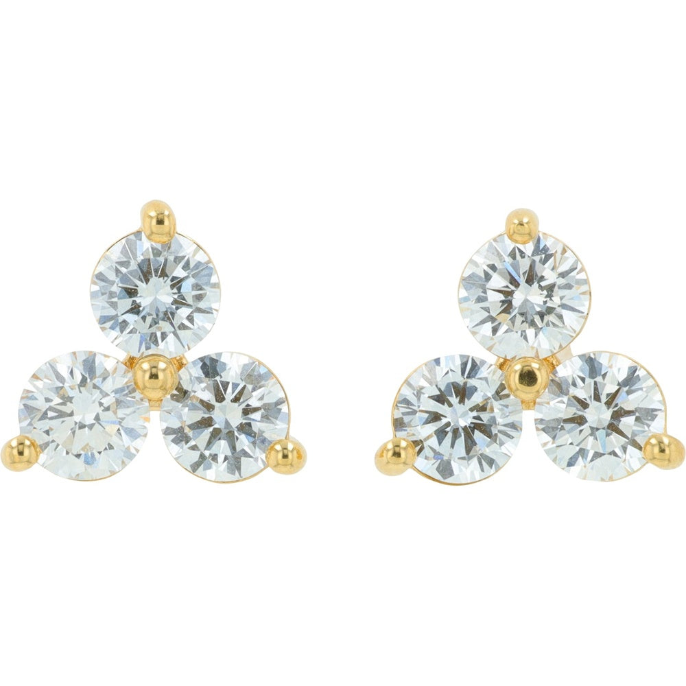 18K Yellow Gold Geometric Cluster Stud Earrings with Round Lab Grown Diamonds - 2.00 Carat Total Diamond Weight