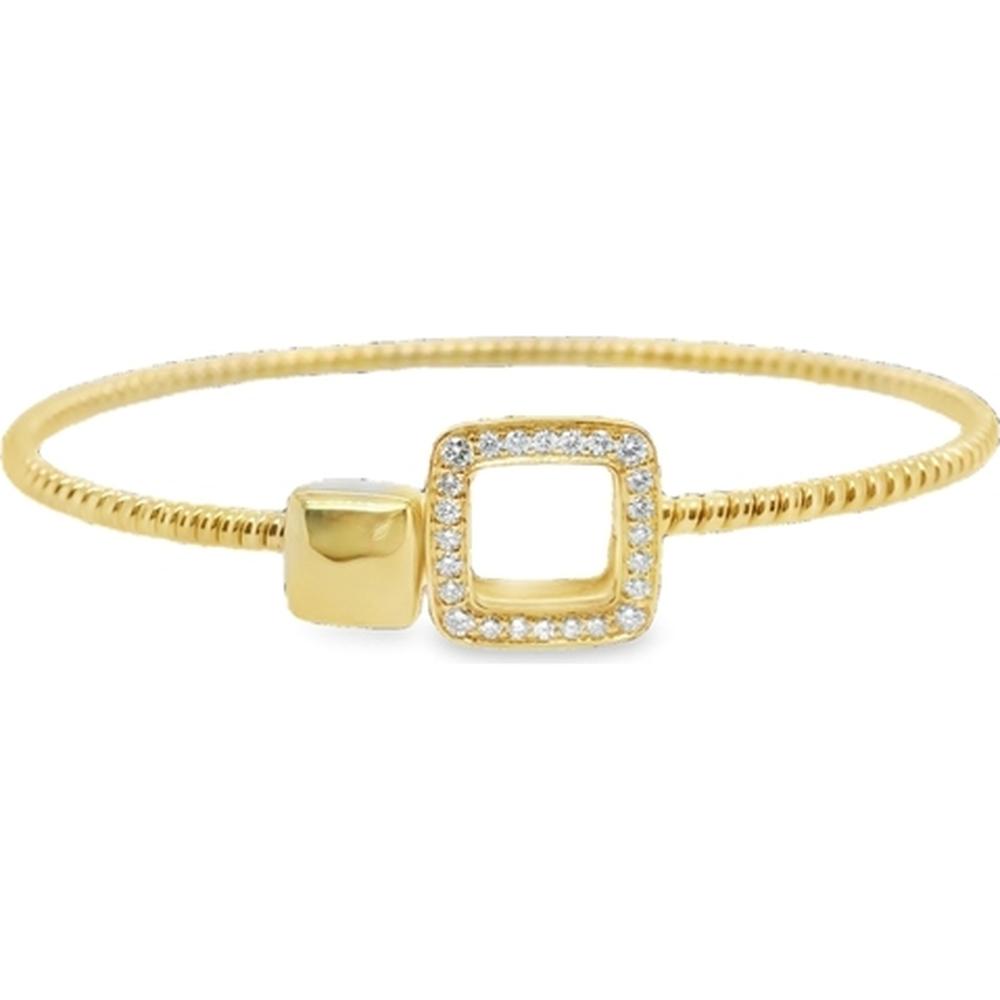 18K Yellow Gold Geometric Diamond Bangle Bracelet with Open Square Motif by Afarin