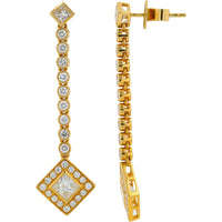 18K Yellow Gold Geometric Diamond Dangle Earrings with Bezel Set Round and Princess Cut Diamonds - 2.43 Carat Total Diamond Weight