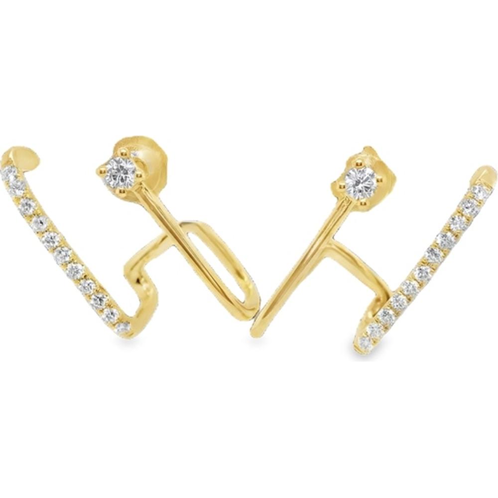 18K Yellow Gold Geometric Diamond Earrings with Round Diamond Studs by Afarin