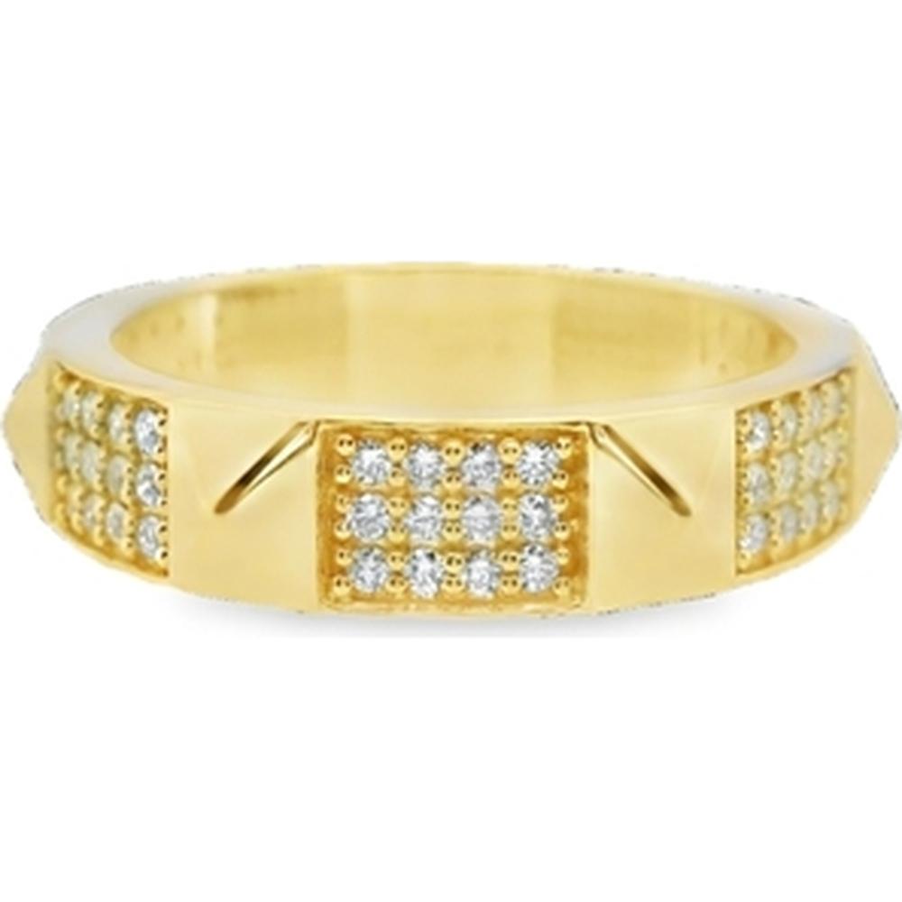 18K Yellow Gold Geometric Diamond Ring with Rectangular Round Diamond Cluster Top by Afarin