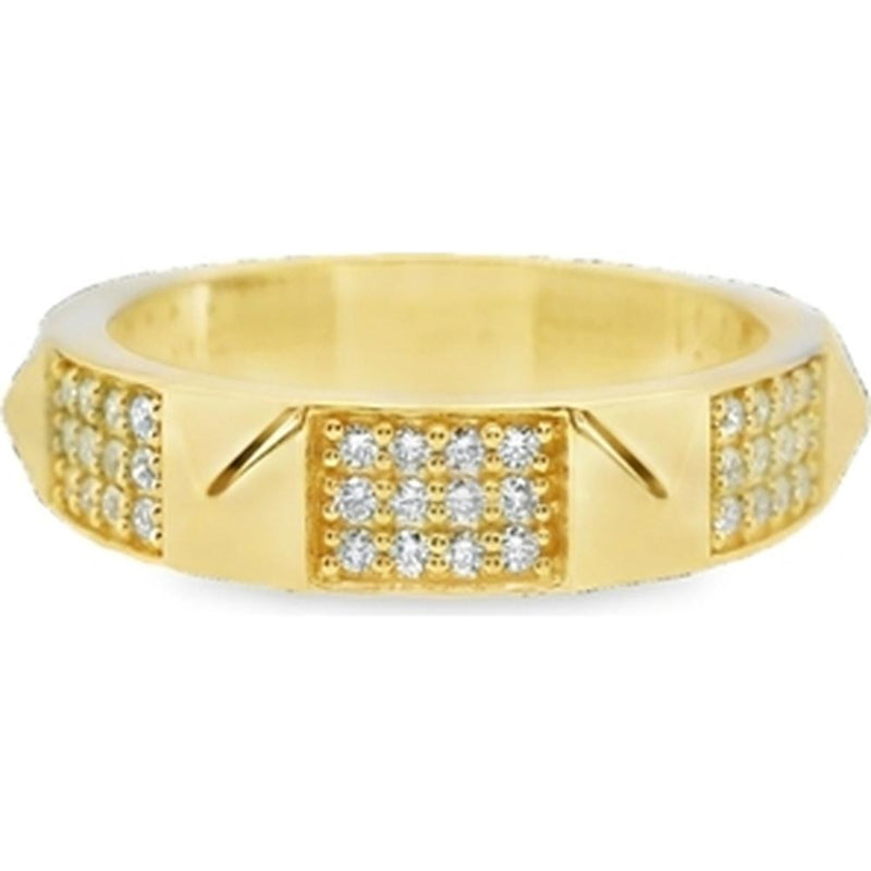 18K Yellow Gold Geometric Diamond Ring with Rectangular Round Diamond ...