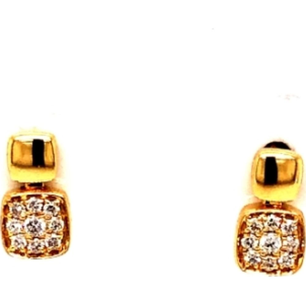 18K Yellow Gold Geometric Diamond Stud Earrings with Polished Square Top and Diamond Square Drop by Afarin