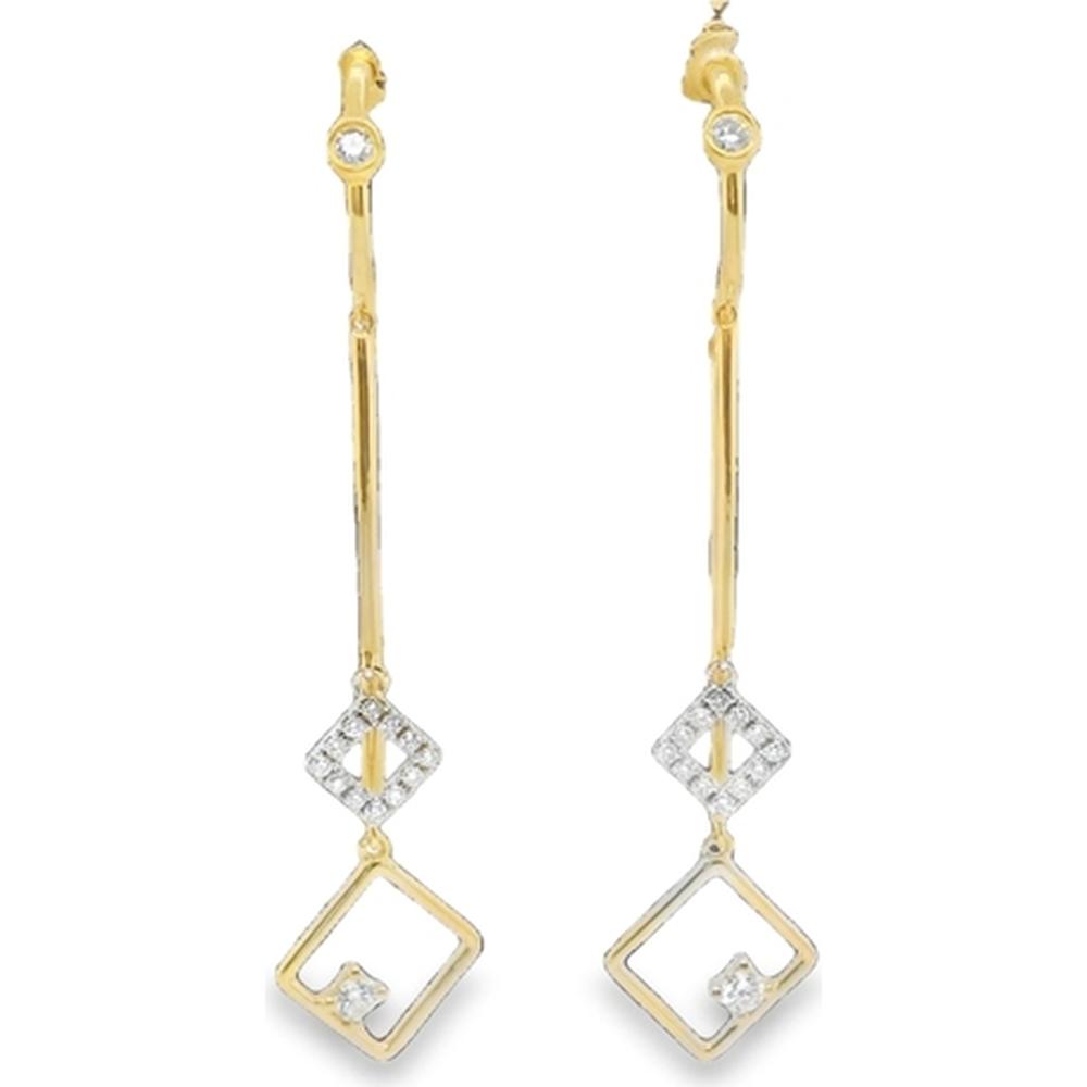 18K Yellow Gold Geometric Drop Earrings with Diamond Accents by Afarin