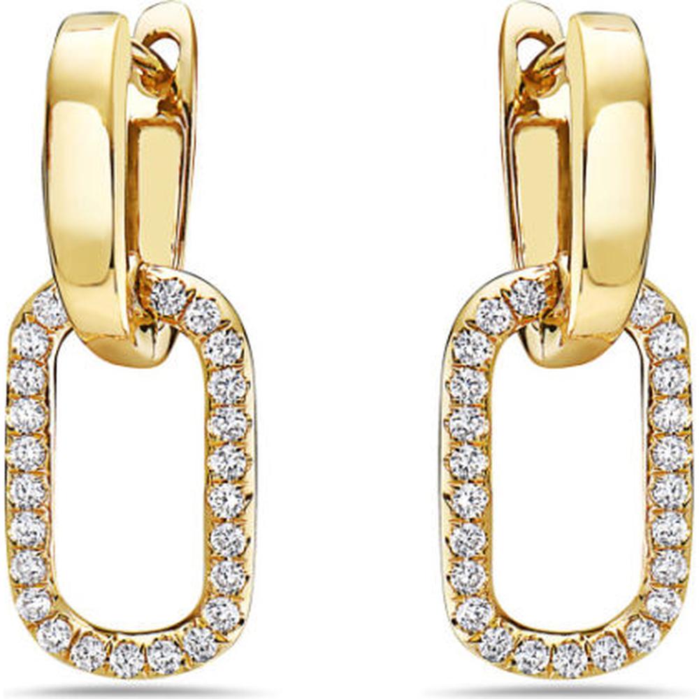 18K Yellow Gold Geometric Drop Earrings with Diamond-Set Open Oval Links by Afarin
