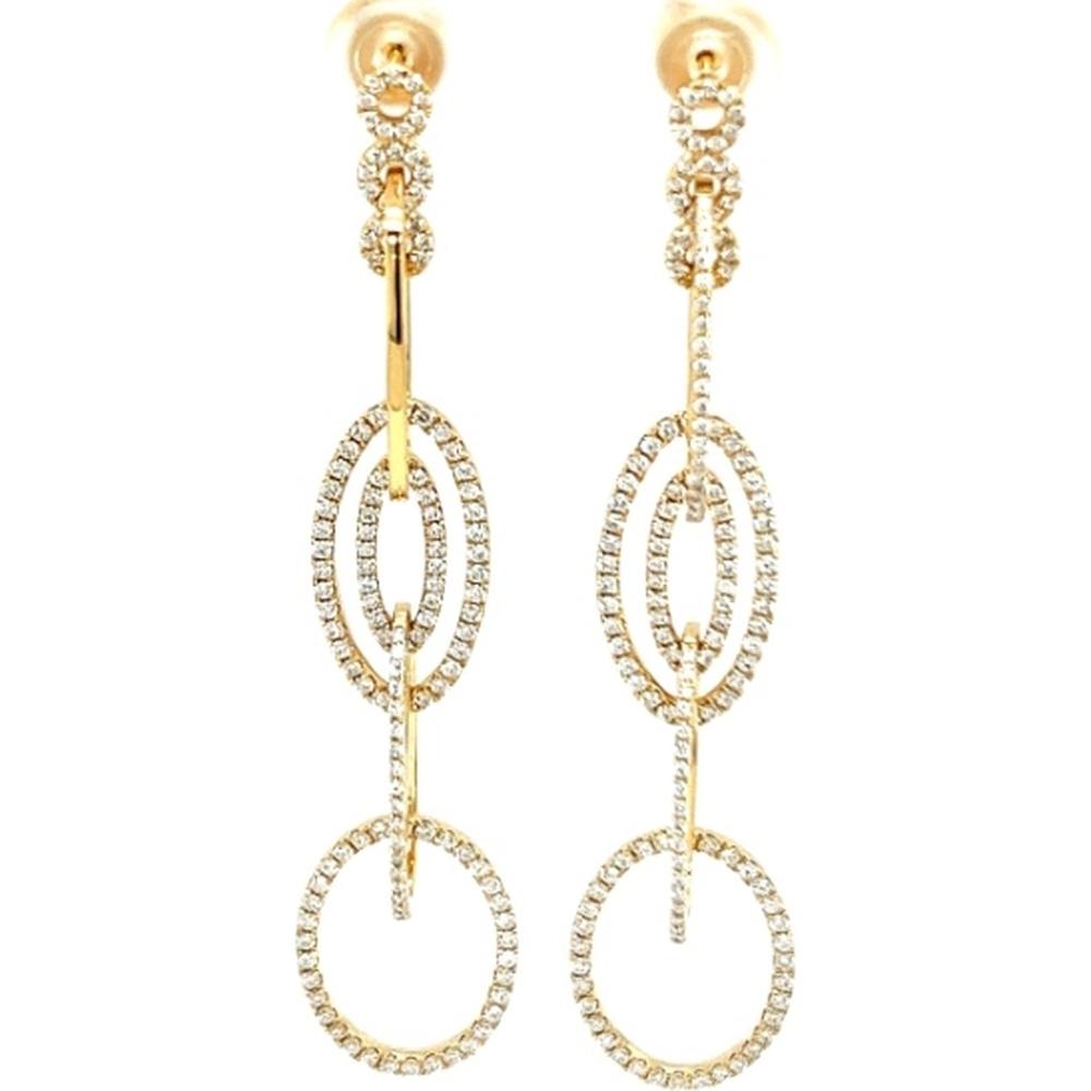 18K Yellow Gold Geometric Drop Earrings with Oval and Round Diamond Accents by Afarin
