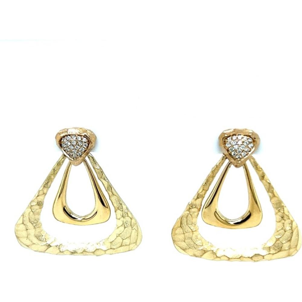 18K Yellow Gold Geometric Drop Earrings with Pavé Diamond Accents by Afarin