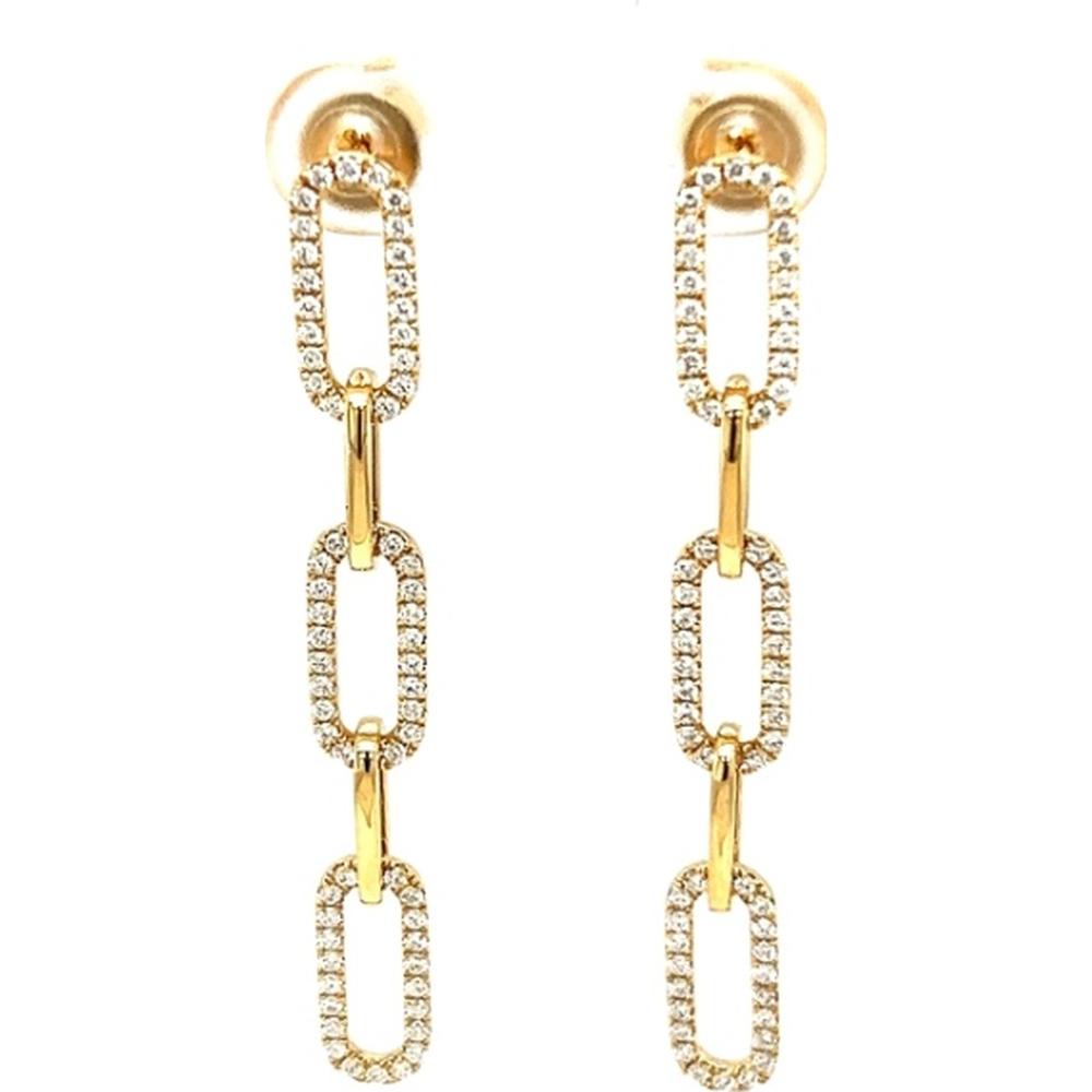 18K Yellow Gold Geometric Drop Earrings with Pavé Diamond Open Links by Afarin