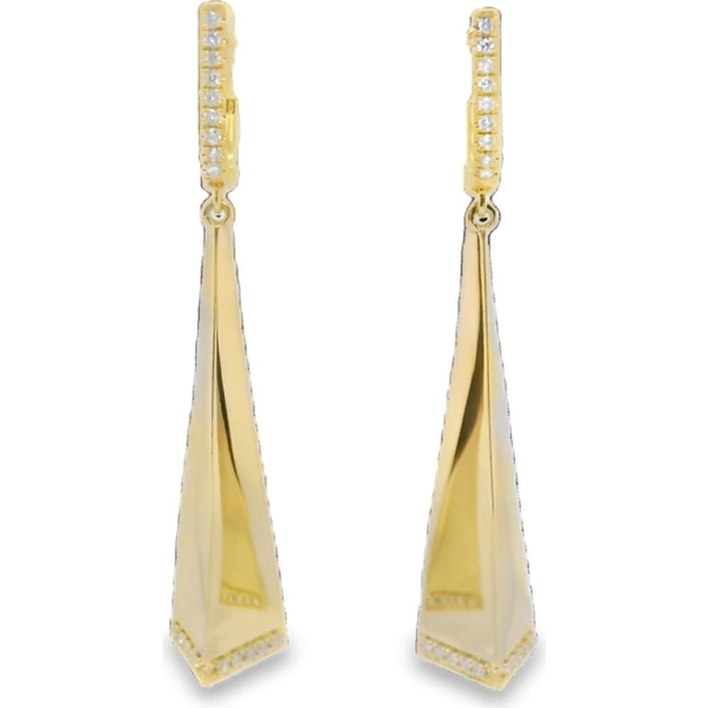 18K Yellow Gold Geometric Drop Earrings with Round Diamond Accents by Afarin