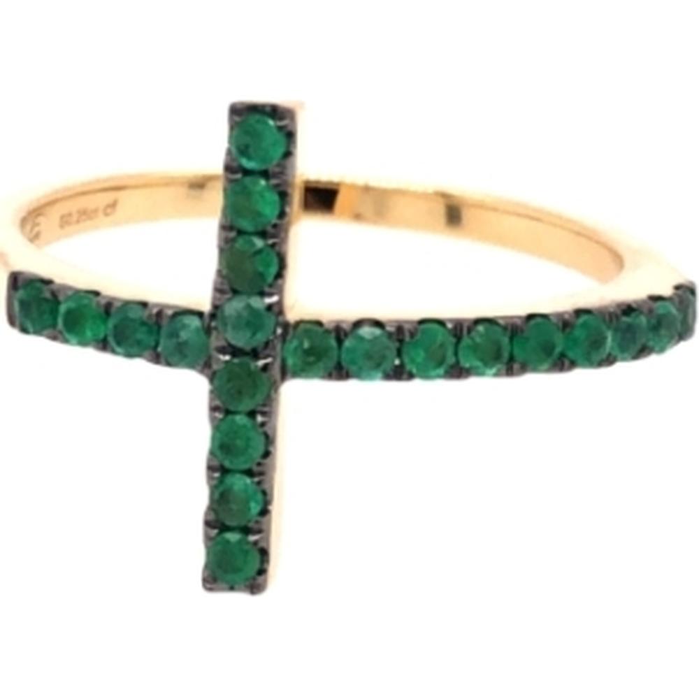 18K Yellow Gold Geometric Emerald Cross Motif Ring by Afarin