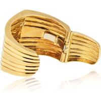 18K Yellow Gold Geometric Hinged Cuff Bangle Bracelet - Bold Architectural Design, 97 Grams