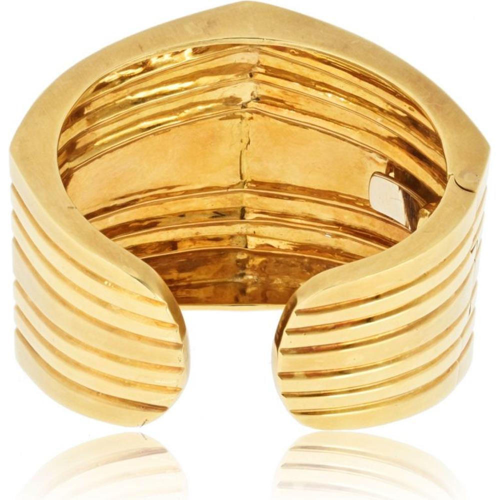 18K Yellow Gold Geometric Hinged Cuff Bangle Bracelet - Bold Architectural Design, 97 Grams