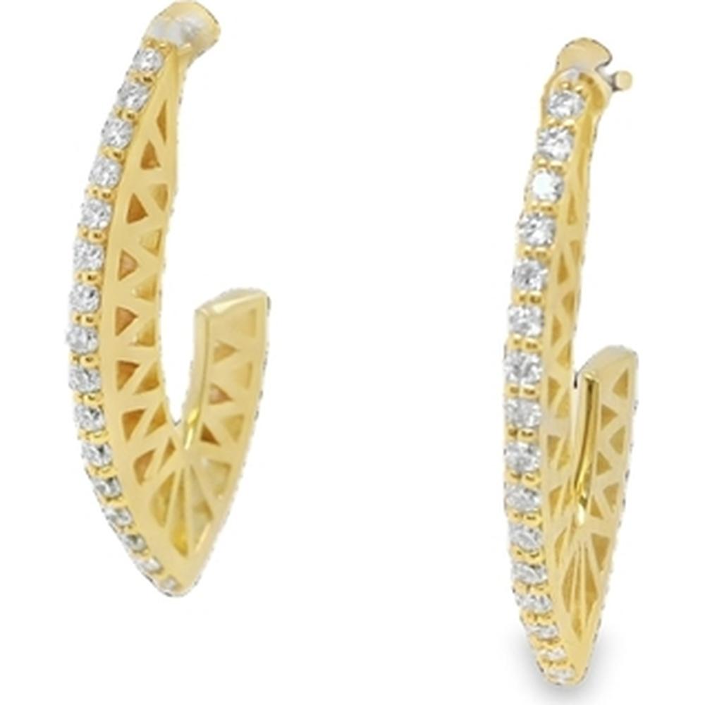 18K Yellow Gold Geometric Hoop Earrings with Front-Set Diamonds by Afarin