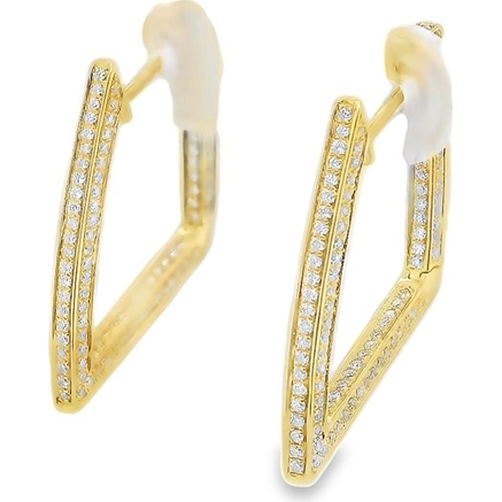 18K Yellow Gold Geometric Hoop Earrings with Round Diamonds by Afarin
