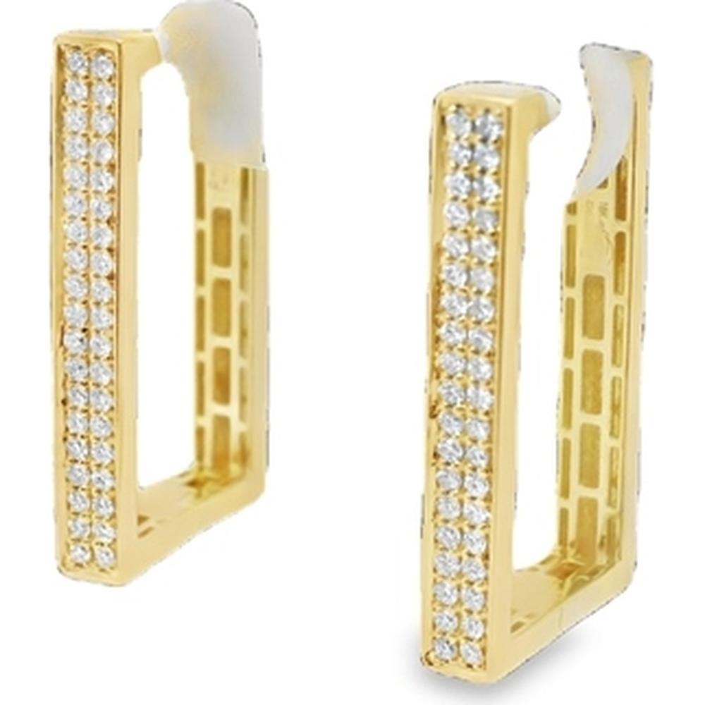 18K Yellow Gold Geometric Huggie Earrings with Diamond Pavé Accents by Afarin