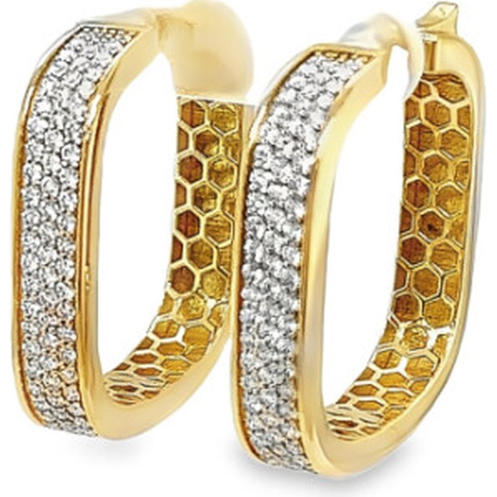 18K Yellow Gold Geometric Huggie Earrings with Front-Facing Diamonds by Afarin