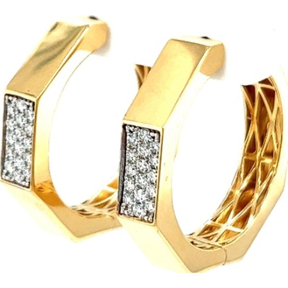 18K Yellow Gold Geometric Huggie Earrings with Front-Facing Diamonds by Afarin