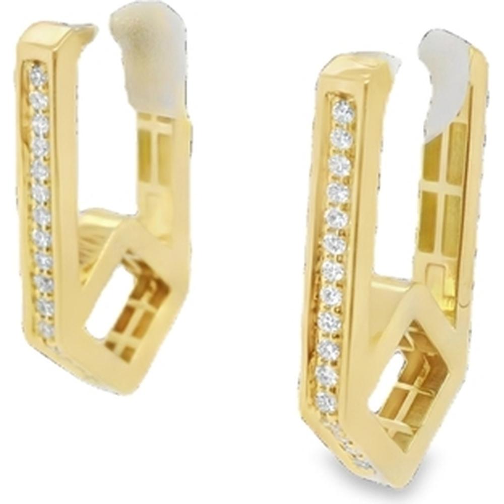 18K Yellow Gold Geometric Huggie Earrings with Front-Set Diamonds by Afarin
